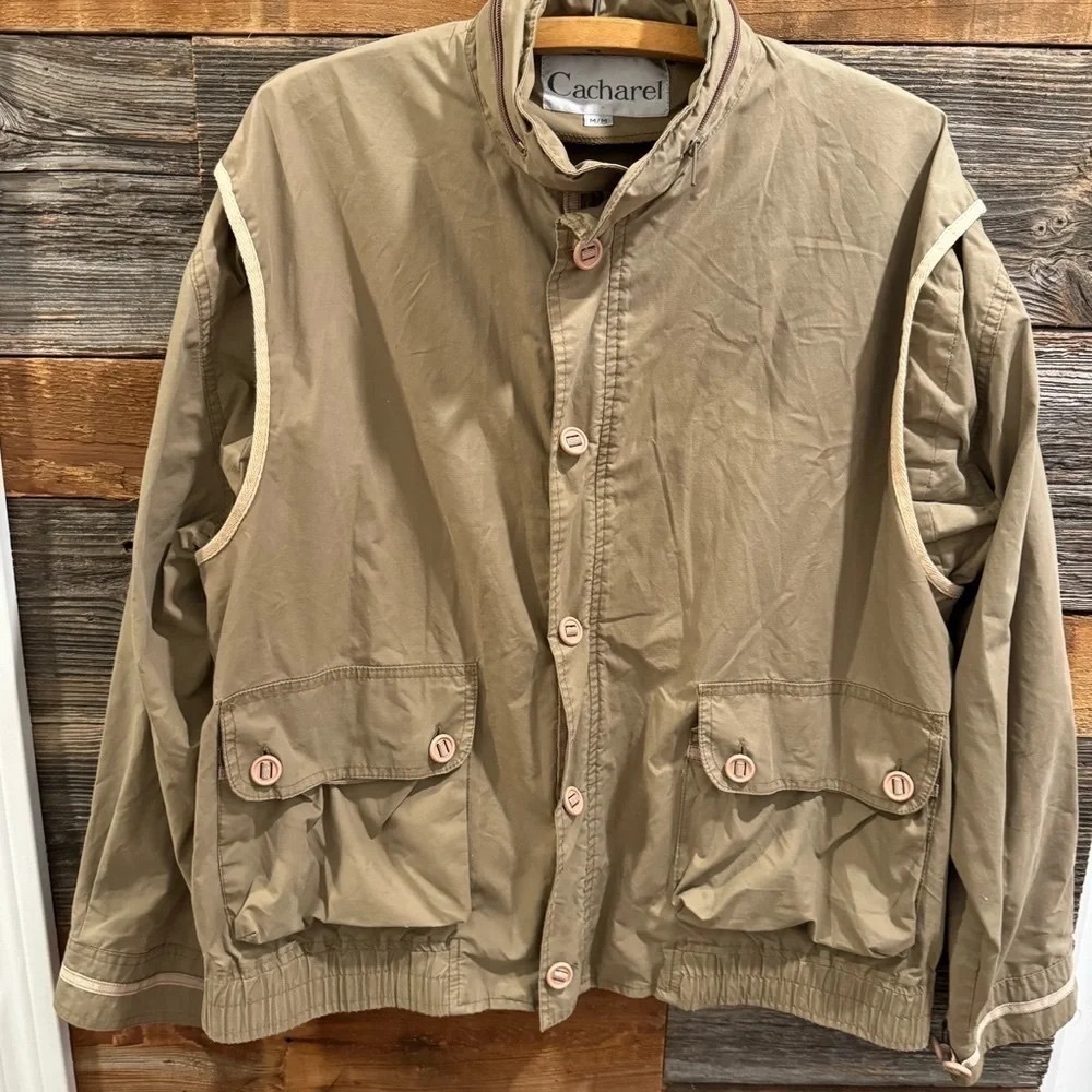 Vintage Cacharel blouson utility chore jacket coat khaki retro hood street M
